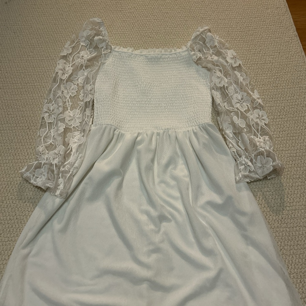 white floral lace short flowy dress